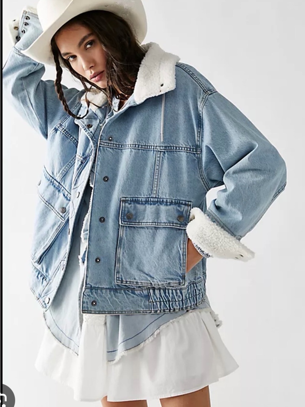 We The Free Light ARIEL Denim Sherpa-Trim Jacket size M free people